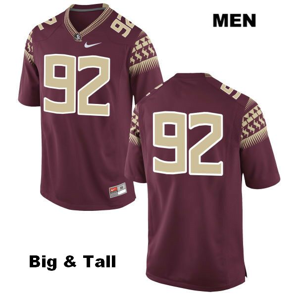 Men's NCAA Nike Florida State Seminoles #92 Cory Durden College Big & Tall No Name Red Stitched Authentic Football Jersey XXK8269LE